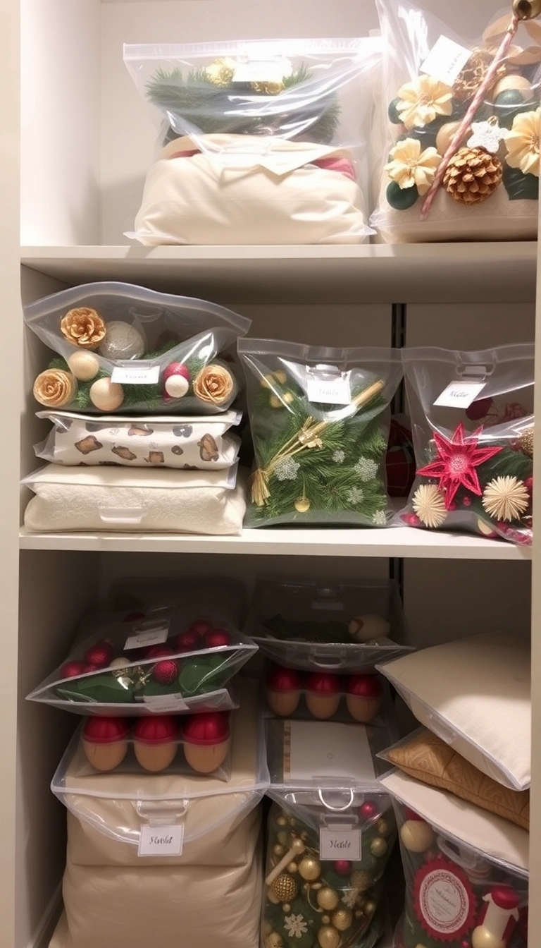 22 Clever Home Storage Hacks You Never Knew You Needed (Especially #12!) - 20. Use Clear Bags for Seasonal Decor
