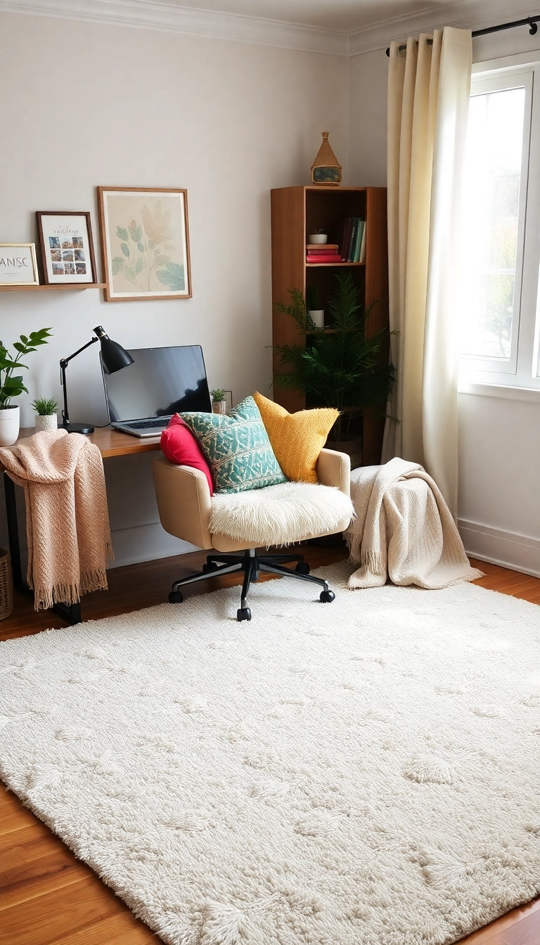17 Home Office Decor Ideas That'll Boost Your Productivity and Style! - 6. Cozy Textiles