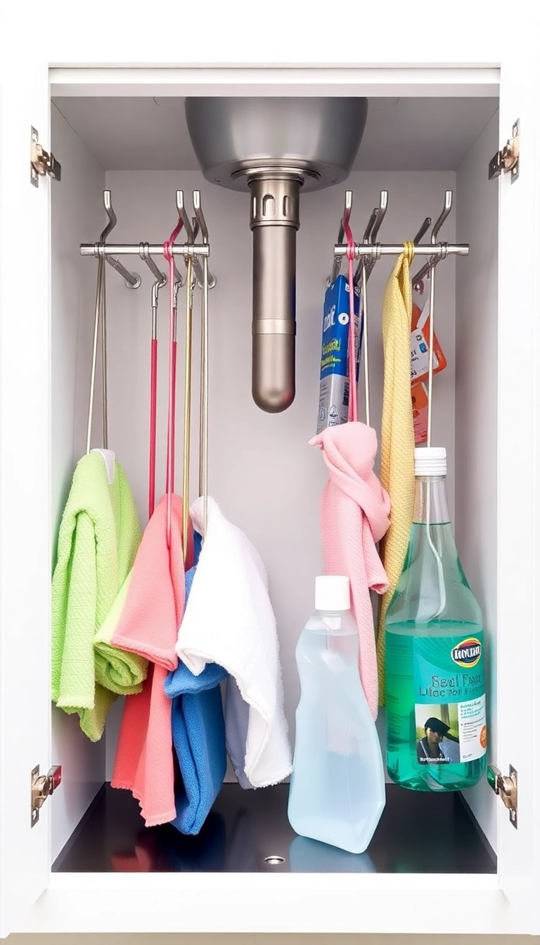 22 Clever Home Storage Hacks You Never Knew You Needed (Especially #12!) - 12. Use Tension Rods for Cleaning Supplies