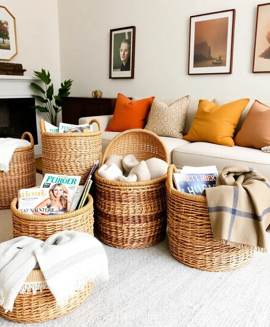17 Genius DIY Storage Solutions That’ll Maximize Your Space (You’ll Thank Us for #9!) - 7. Decorative Baskets for Living Room Storage