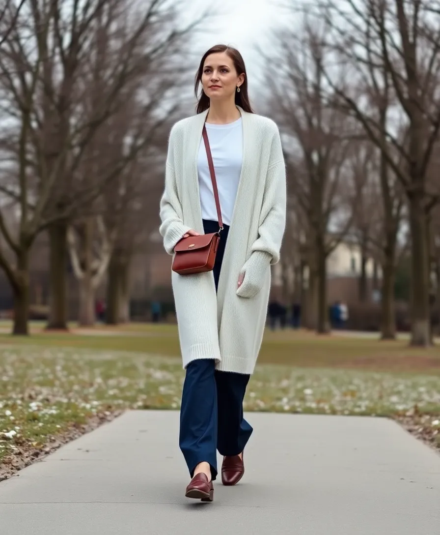 12 Effortless Casual Winter Outfits That'll Keep You Cozy and Chic! - 6. Chunky Cardigan with Wide-Leg Trousers