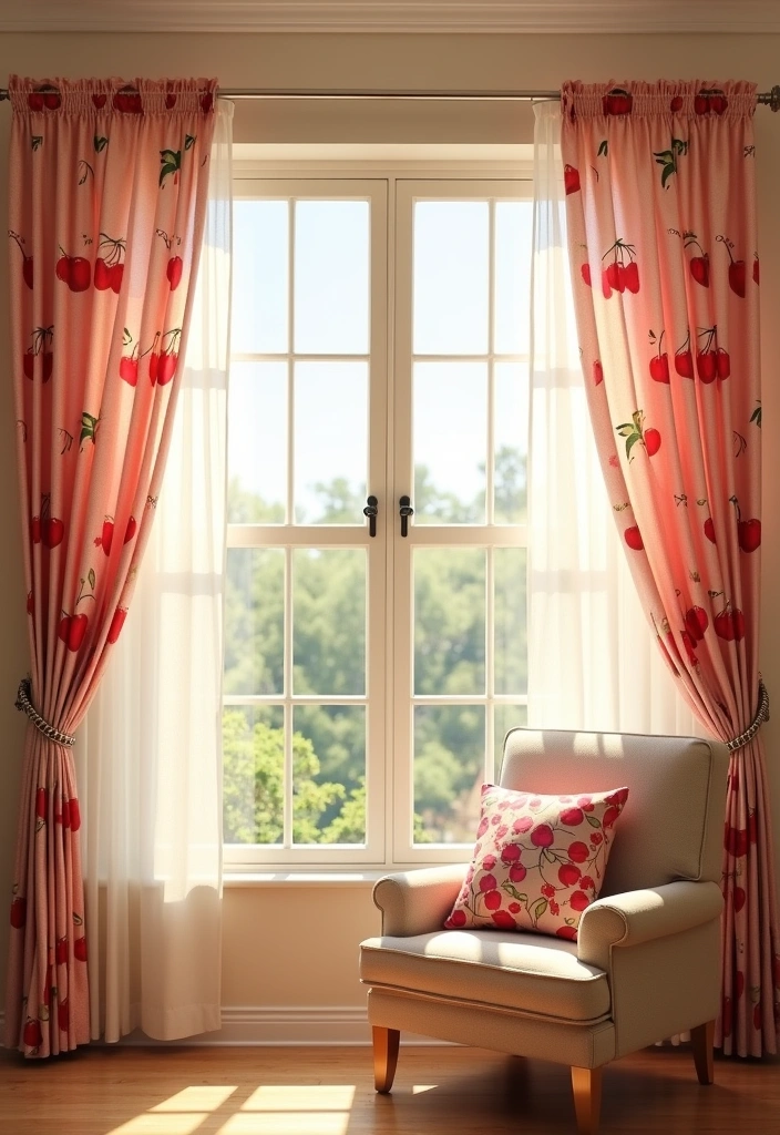12 Cherry Decor Ideas That Will Make Your Space Pop with Color (You Won't Believe #5!) - 10. Cherry Print Curtains