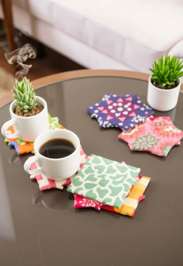 15 Easy Sewing Crafts for Beginners That'll Boost Your Confidence (You Can Do #7 in an Hour!) - 7. Quick Fabric Coasters (You Can Do This in an Hour!)