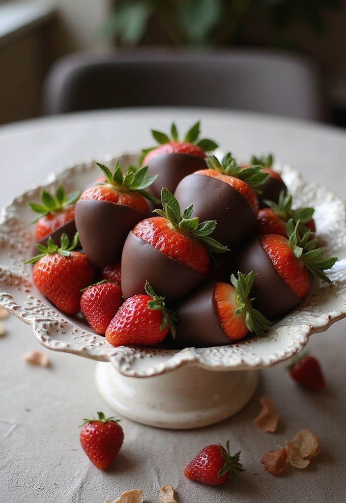 22 Spring-Inspired Strawberry Centerpieces That Bring Life to Your Table! - 19. Strawberry and Chocolate-Covered Arrangement