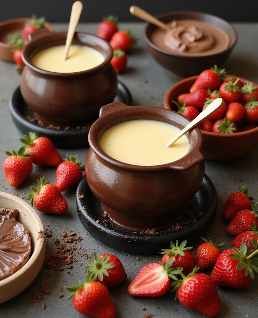 22 Spring-Inspired Strawberry Centerpieces That Bring Life to Your Table! - 14. Strawberry and Chocolate Fondue Centerpiece