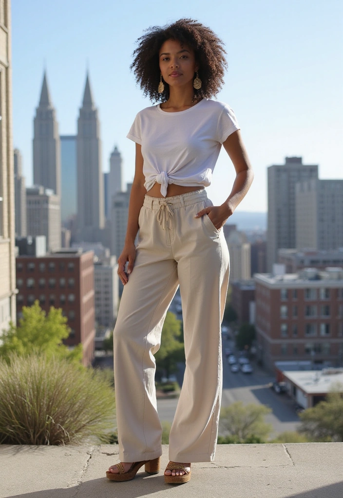 15 Effortlessly Chic Spring Casual Outfits You’ll Want to Live In (You Won't Believe #9!) - 4. Wide-Leg Trousers with a Knotted Tee