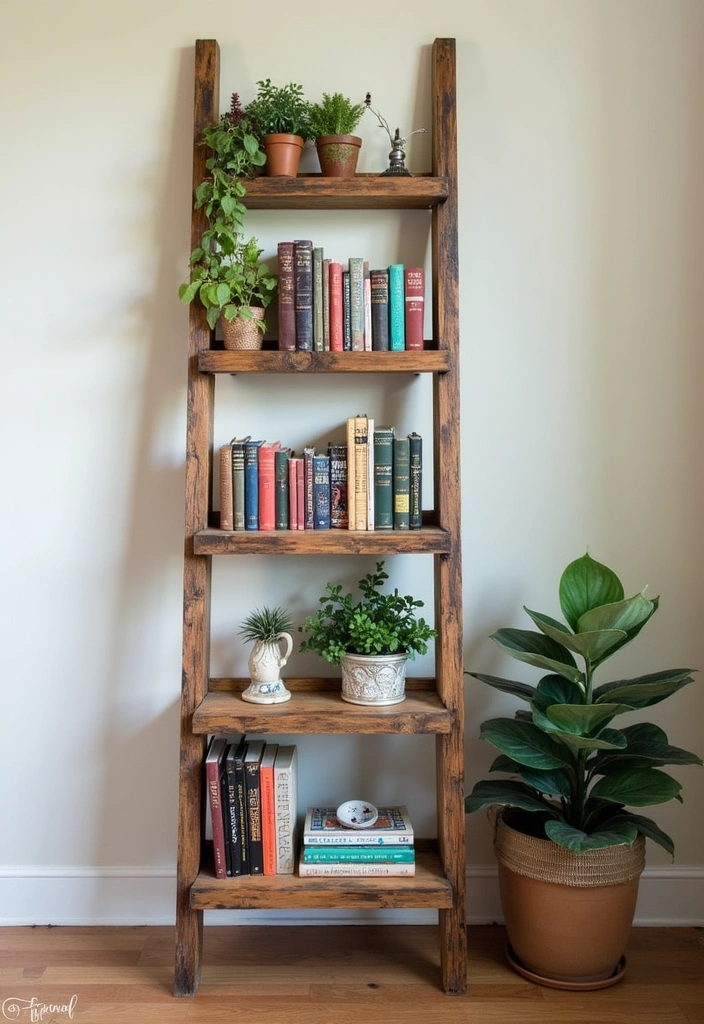 15 Fabulous Home Aesthetic DIY Projects That'll Transform Your Space on a Budget! - 7. Upcycled Ladder Bookshelf