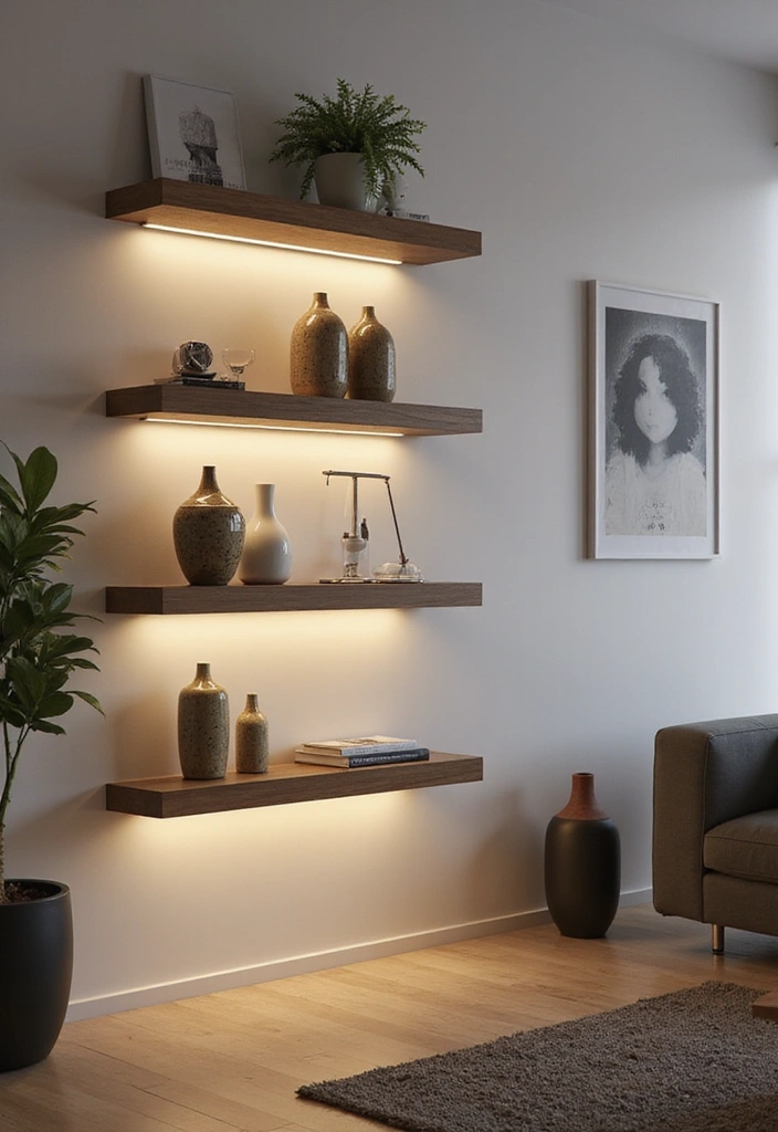 19 DIY Lighting Projects That'll Instantly Elevate Your Home Aesthetic! - 16. DIY Floating Shelf with LED Lights