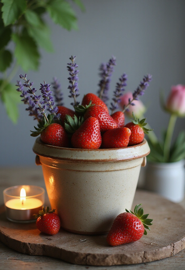 22 Spring-Inspired Strawberry Centerpieces That Bring Life to Your Table! - 5. Strawberry and Lavender Harmony
