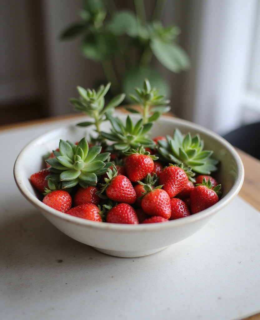 22 Spring-Inspired Strawberry Centerpieces That Bring Life to Your Table! - 8. Strawberry and Succulent Garden
