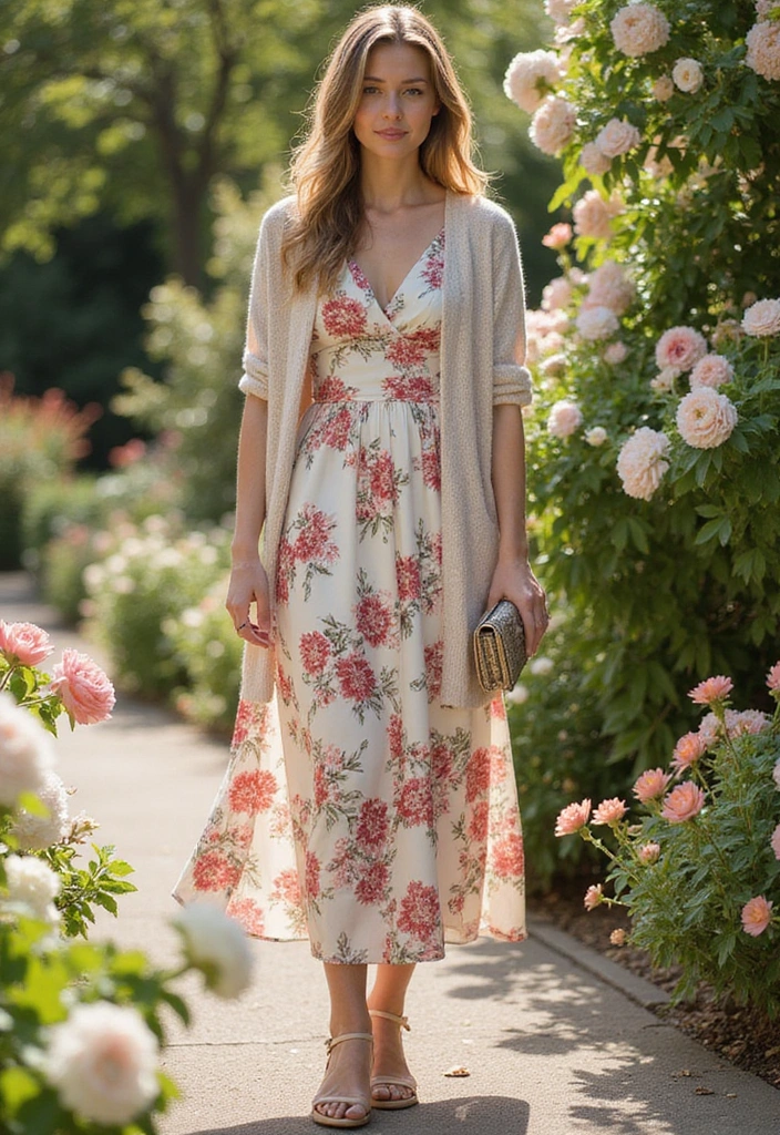 15 Effortlessly Chic Spring Casual Outfits You’ll Want to Live In (You Won't Believe #9!) - 11. Soft Cardigan & Floral Dress
