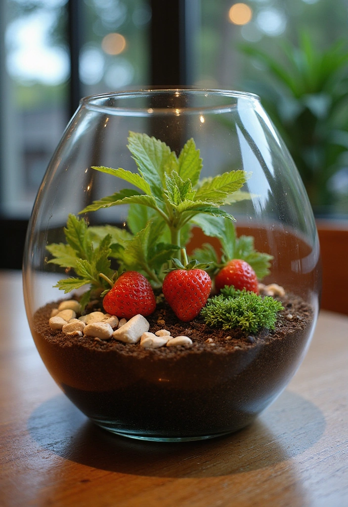 22 Spring-Inspired Strawberry Centerpieces That Bring Life to Your Table! - 6. Mini Strawberry Terrarium Centerpiece